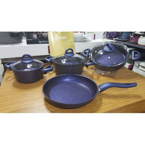 Emsan Biogranit Blue Pearl Nonstick Stylish 7 Pcs Turkish Cookware Set -  Cookware Sets - AliExpress